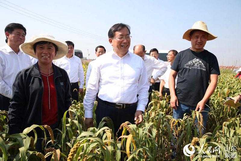 9月23日，山东省委常委、济南市委书记王忠林走进田间和村民们共庆丰收。（摄影：陈长礼）