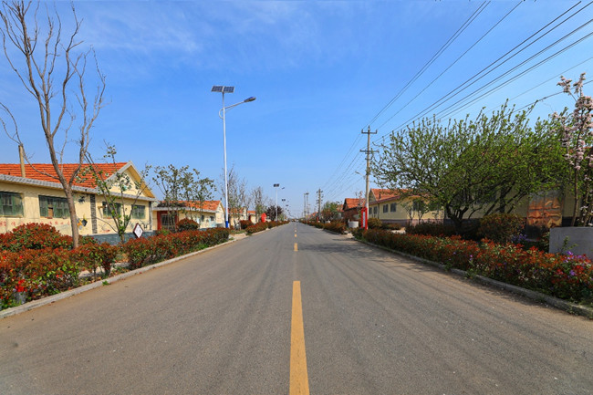 村庄道路整潔干淨，空中電線整齊劃一