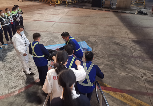 患病乘客被送往醫院救治。山東航空供圖