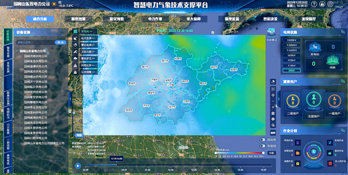 智慧电力气象技术支撑平台“融合分析”界面