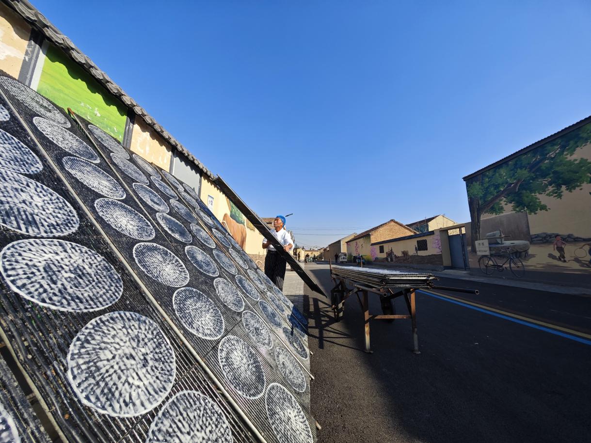 村民正在晾晒手工绿豆粉皮。李保珠摄