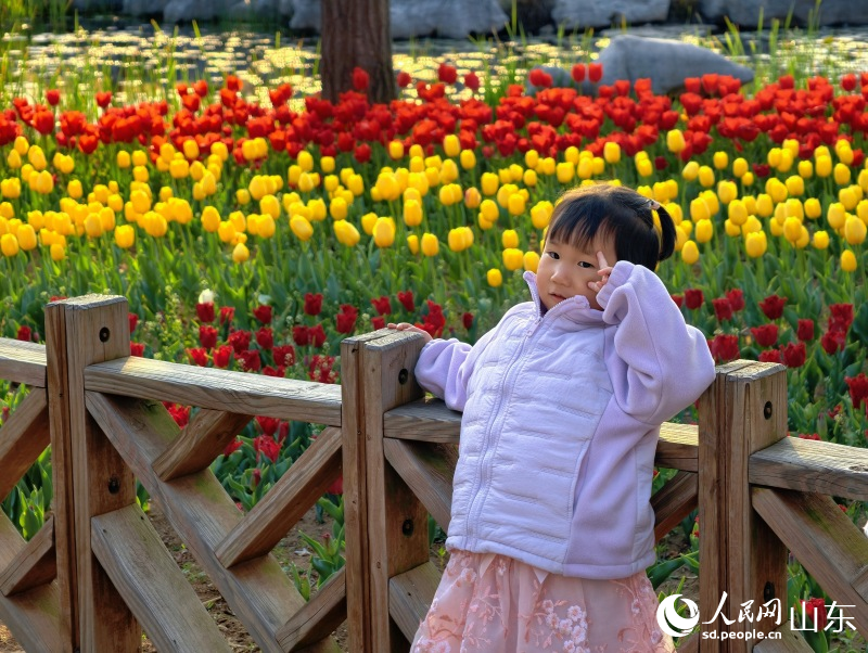 小朋友在花海前拍照留念。人民網記者 劉穎婕攝